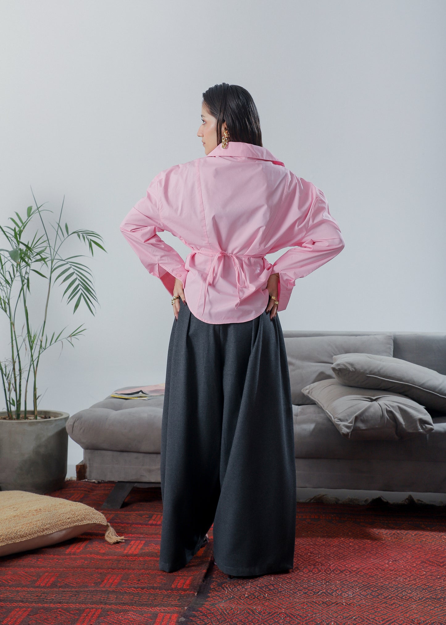 cinch waist poplin pink