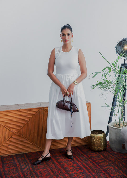 combined fabric midi-dress
