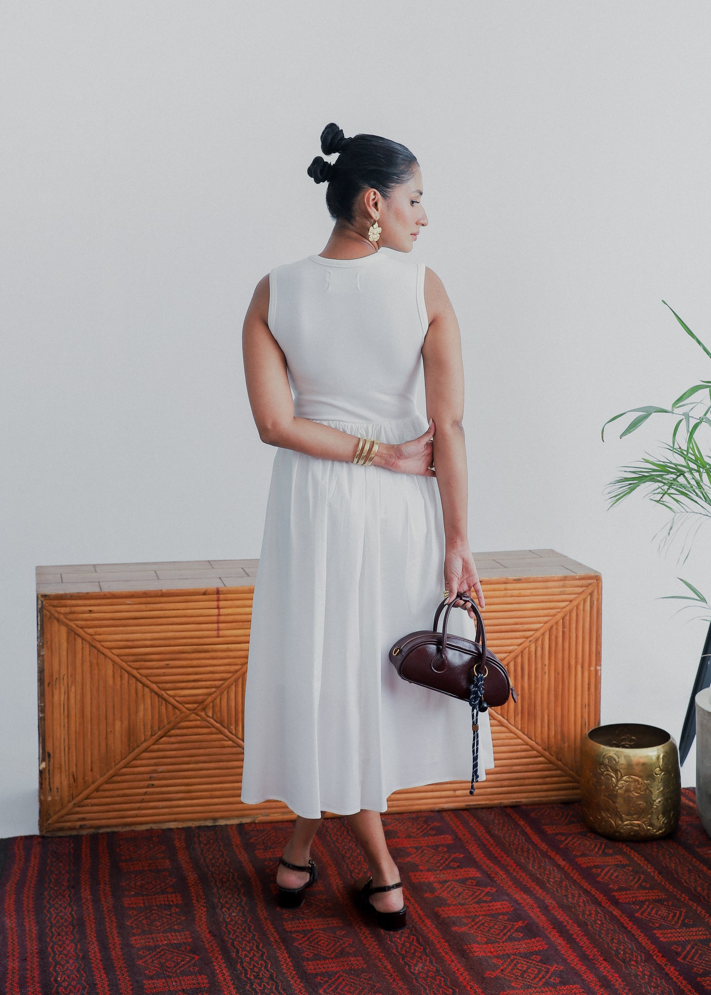 combined fabric midi-dress